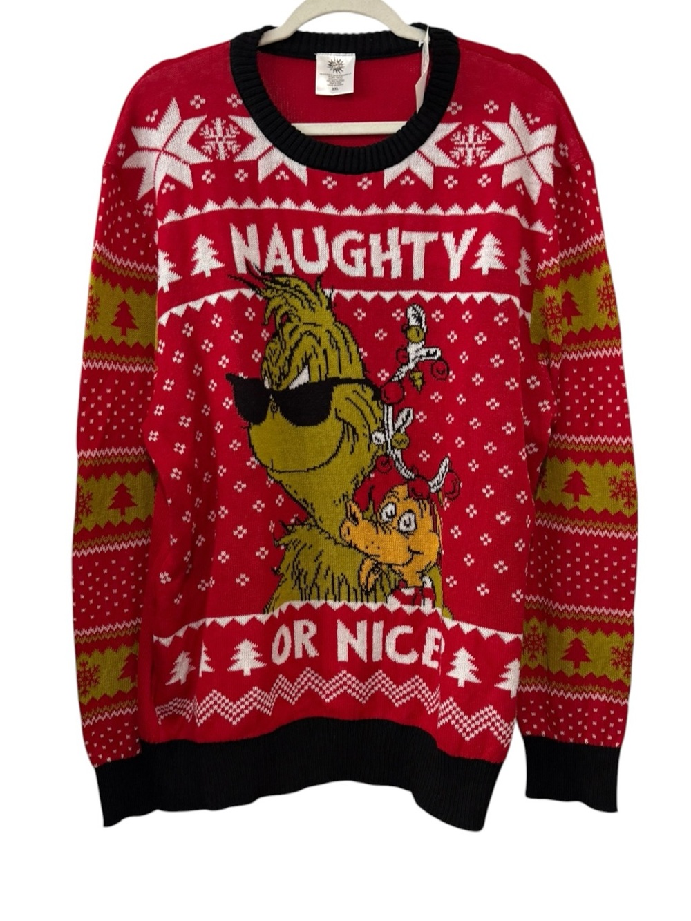 NWT The Grinch Naughty or Nice Red Fair Isle Ugly Christmas Sweater XXL
